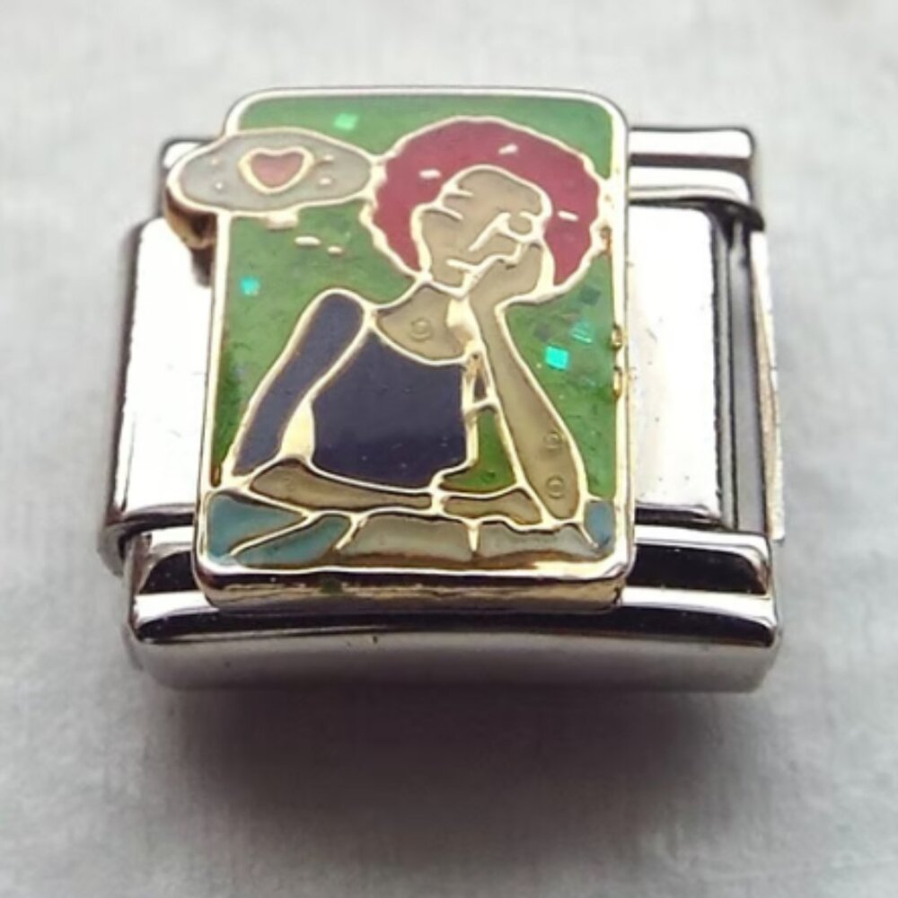 Pugster Woman thinking enamel 9mm stainless steel Italian charm bracelet link